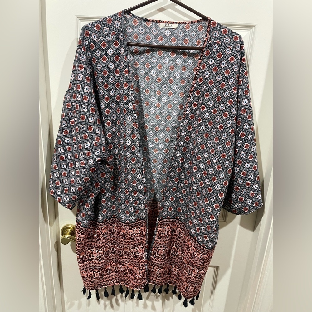 Geometric Patterned Kimono with fun fringe hem